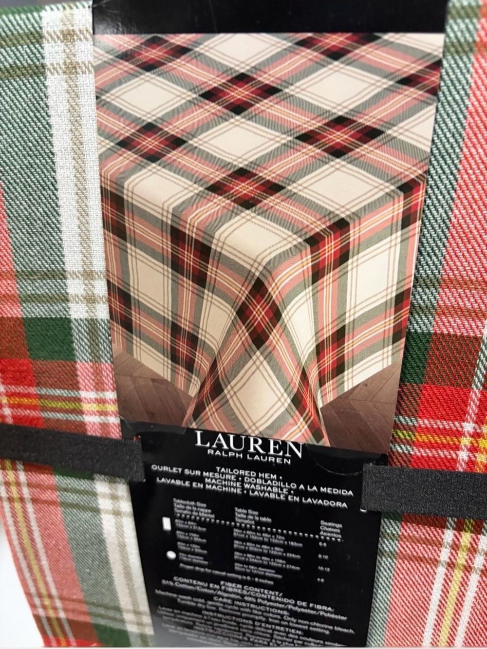Ralph Lauren 60”x84” Red & Green Plaid Christmas Tablecloth